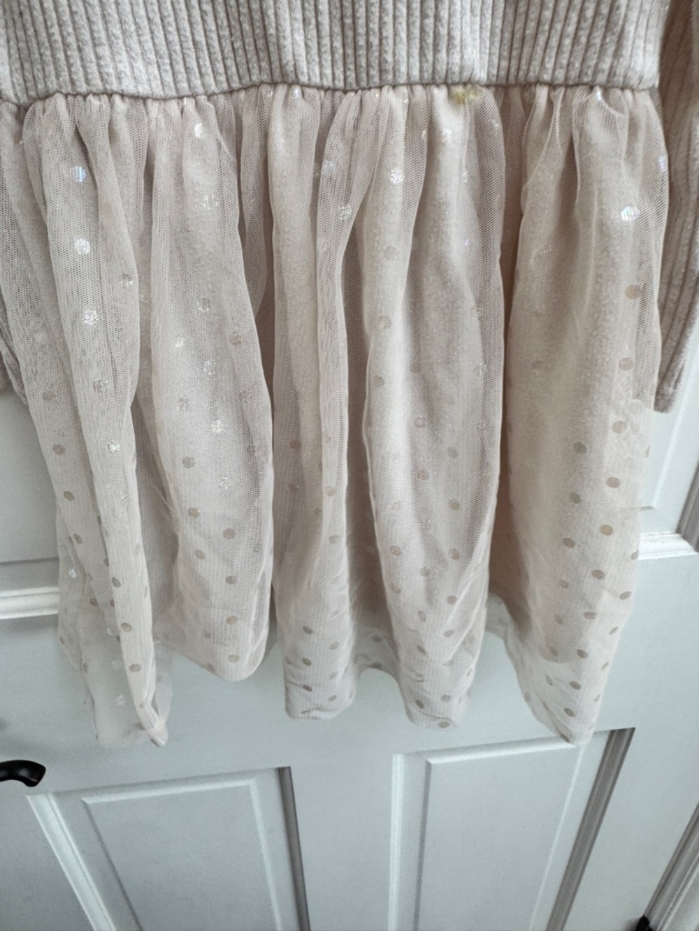 Cat & Jack Girls XS 4 5 Cream Knit Top with Polka Dot Tulle Long Sleeve Dress - Picture 5 of 6